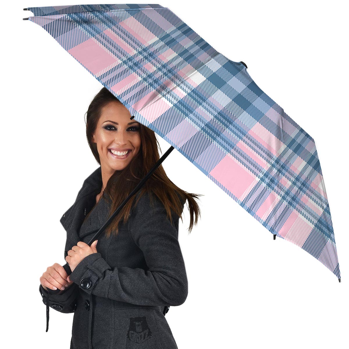 Pastel Blue And Pink Plaid Tartan Umbrella-grizzshop