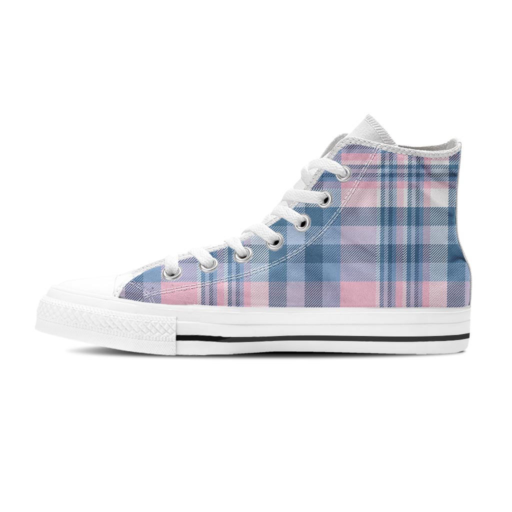 Pastel Blue And Pink Plaid Tartan Women's High Top Shoes-grizzshop
