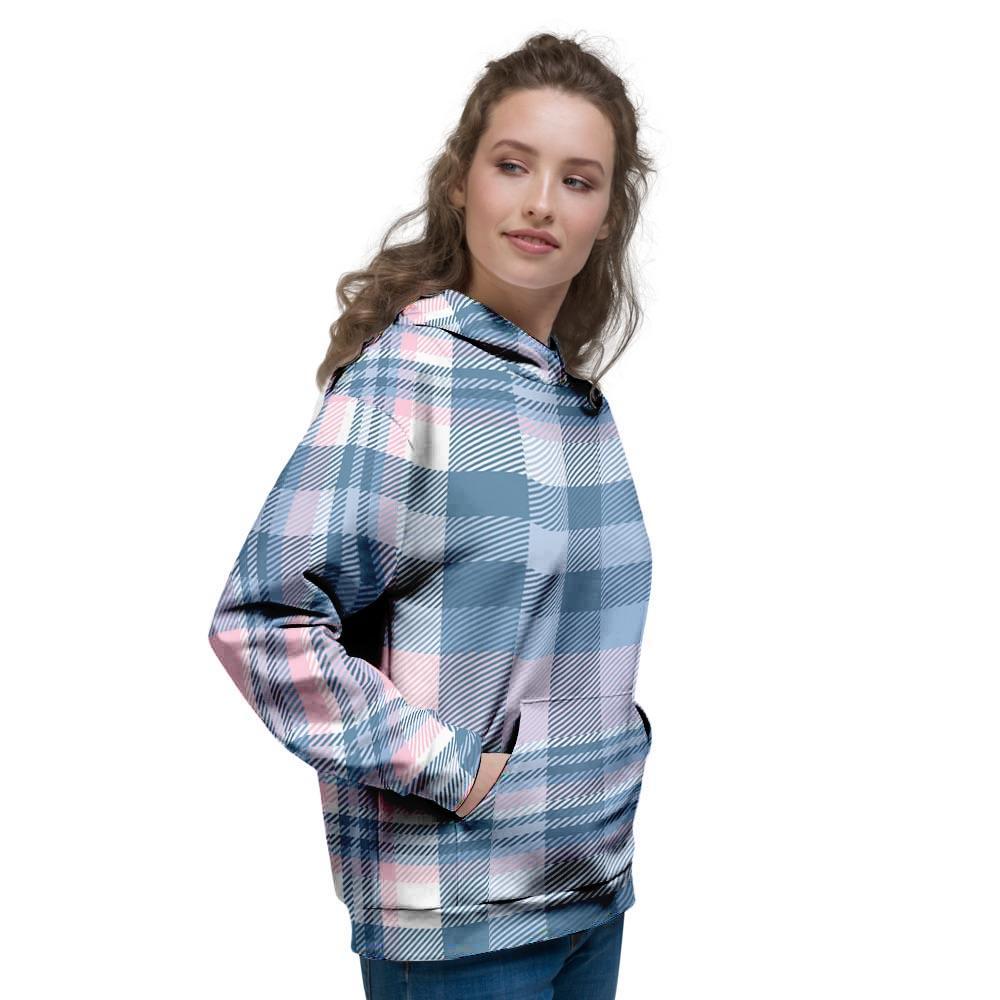 Pastel Blue And Pink Plaid Tartan Women's Hoodie-grizzshop