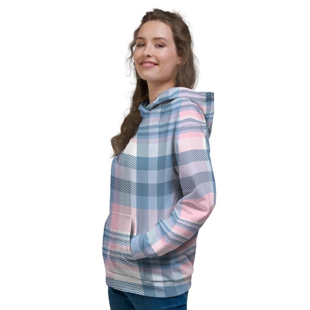 Pastel Blue And Pink Plaid Tartan Women's Hoodie-grizzshop