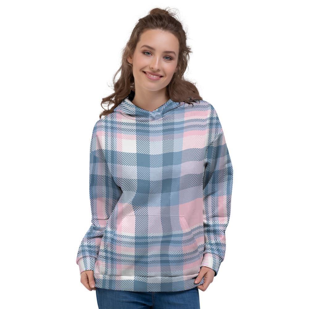 Pastel Blue And Pink Plaid Tartan Women's Hoodie-grizzshop