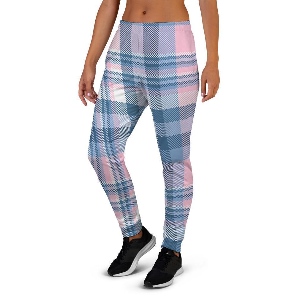 Pastel Blue And Pink Plaid Tartan Women's Joggers-grizzshop