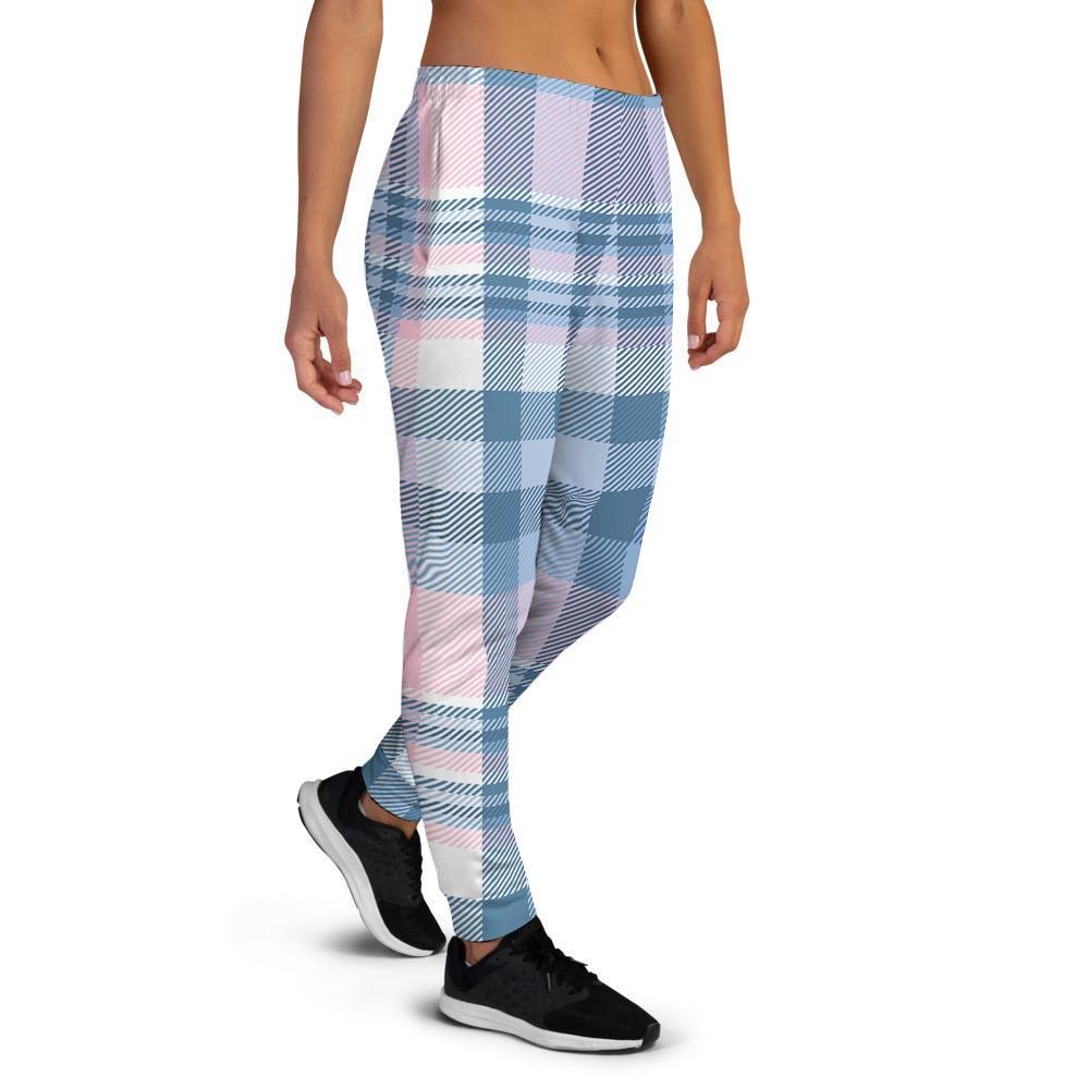 Pastel Blue And Pink Plaid Tartan Women's Joggers-grizzshop