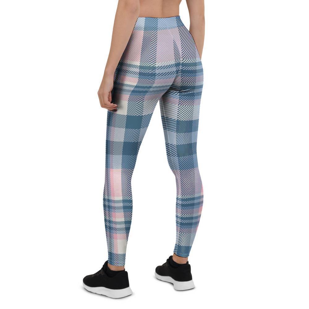 Pastel Blue And Pink Plaid Tartan Women's Leggings-grizzshop