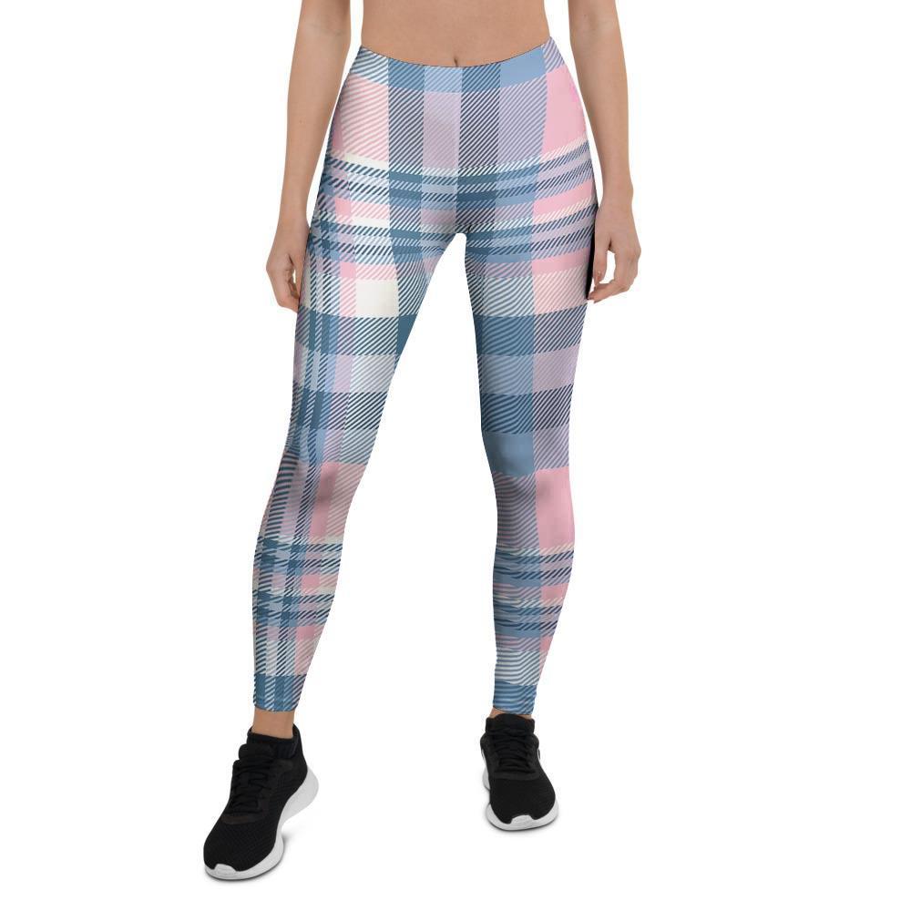 Pastel Blue And Pink Plaid Tartan Women's Leggings-grizzshop