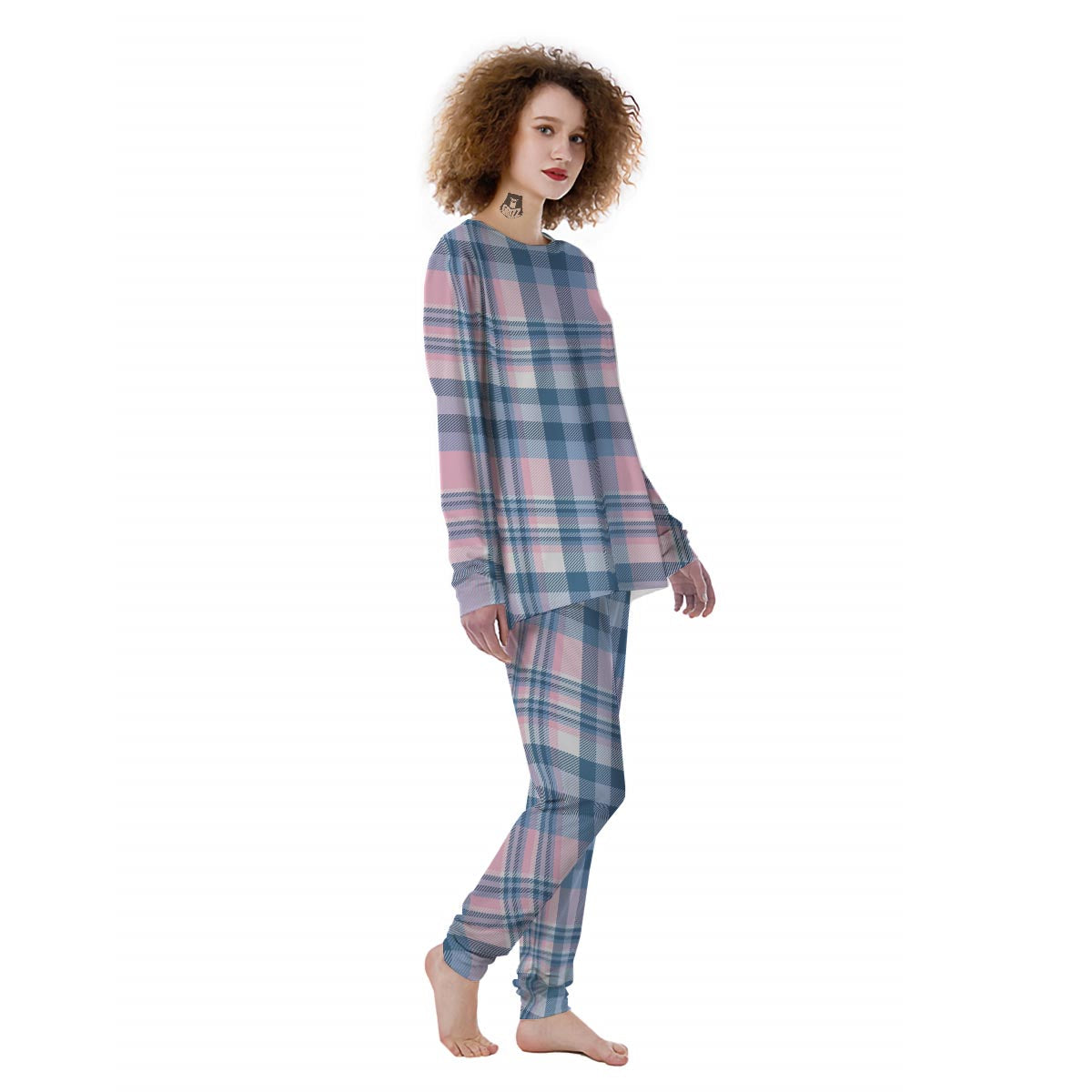 Pastel Blue And Pink Plaid Tartan Women's Pajamas-grizzshop