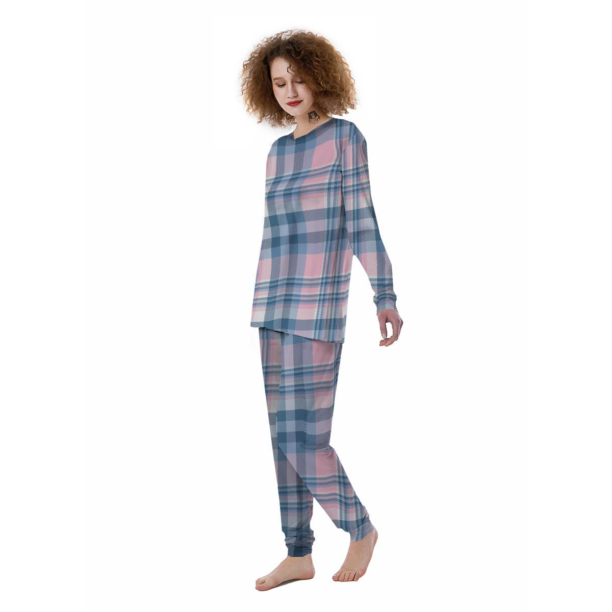 Pastel Blue And Pink Plaid Tartan Women's Pajamas-grizzshop