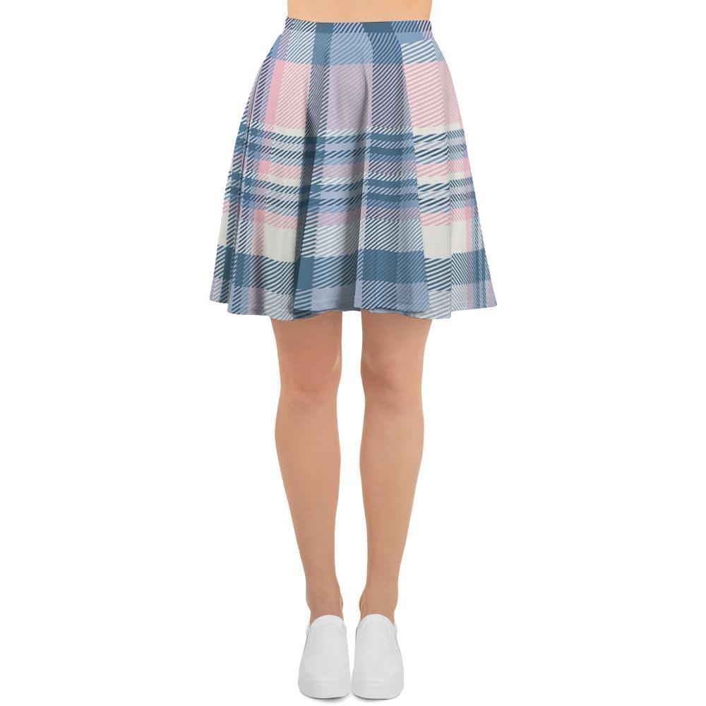 Pastel Blue And Pink Plaid Tartan Women's Skirt-grizzshop