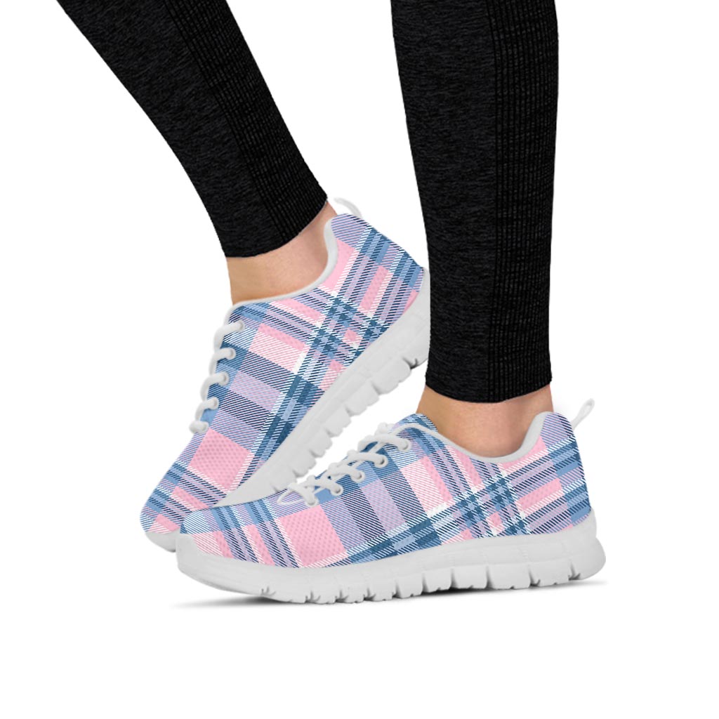 Pastel Blue And Pink Plaid Tartan Women's Sneakers-grizzshop