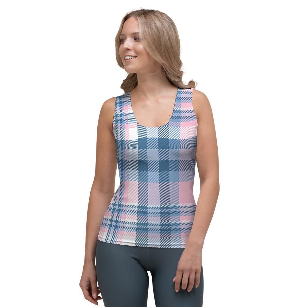 Pastel Blue And Pink Plaid Tartan Women's Tank Top-grizzshop