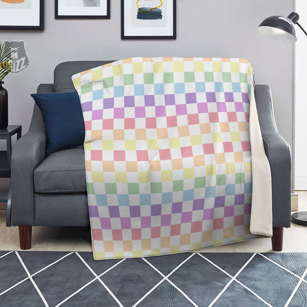 Pastel Checkered Flag Print Blanket-grizzshop