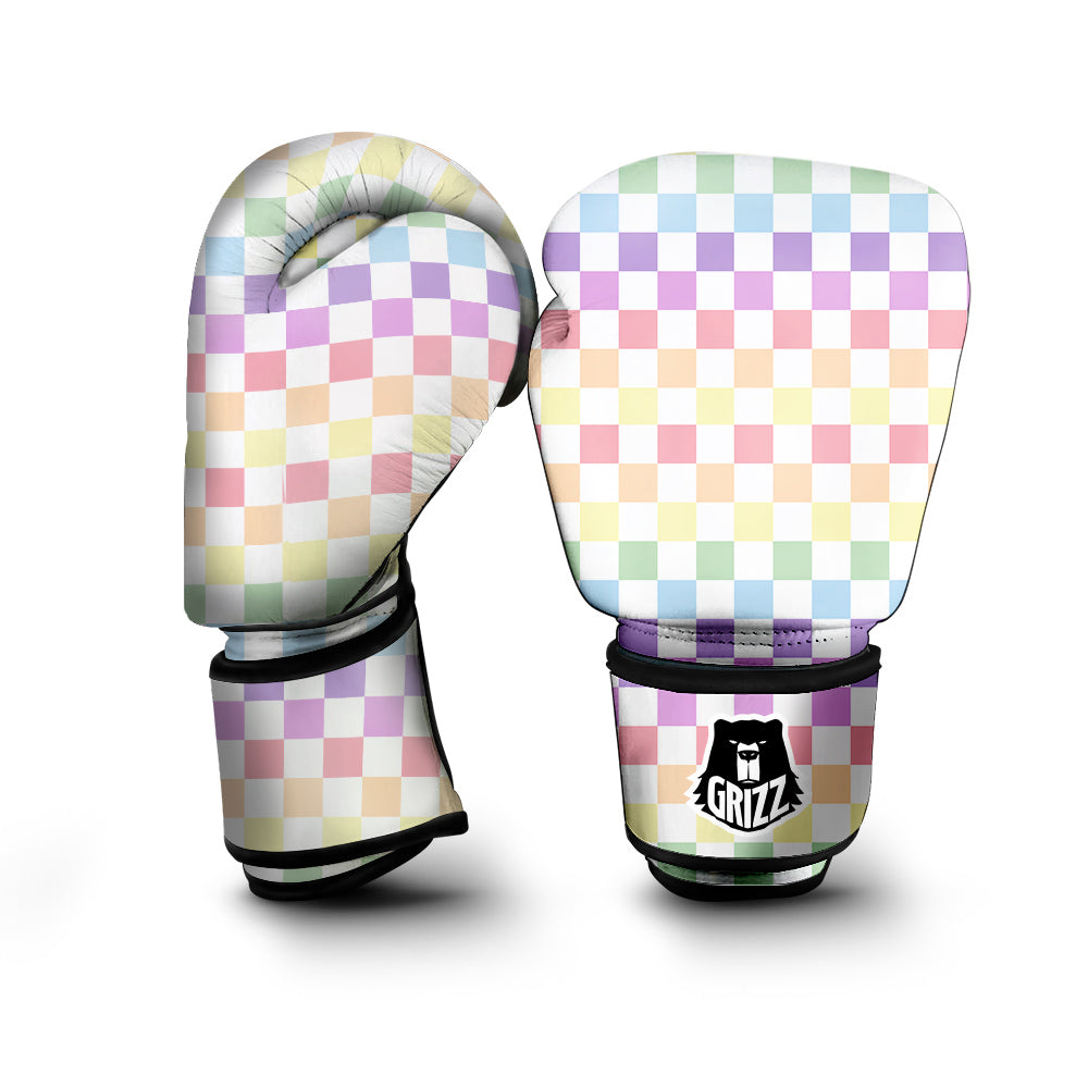 Pastel Checkered Flag Print Boxing Gloves-grizzshop