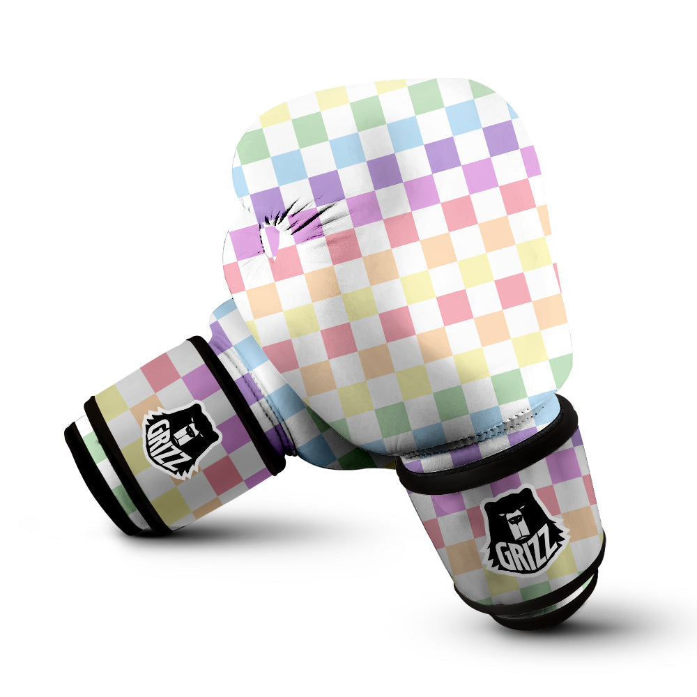 Pastel Checkered Flag Print Boxing Gloves-grizzshop