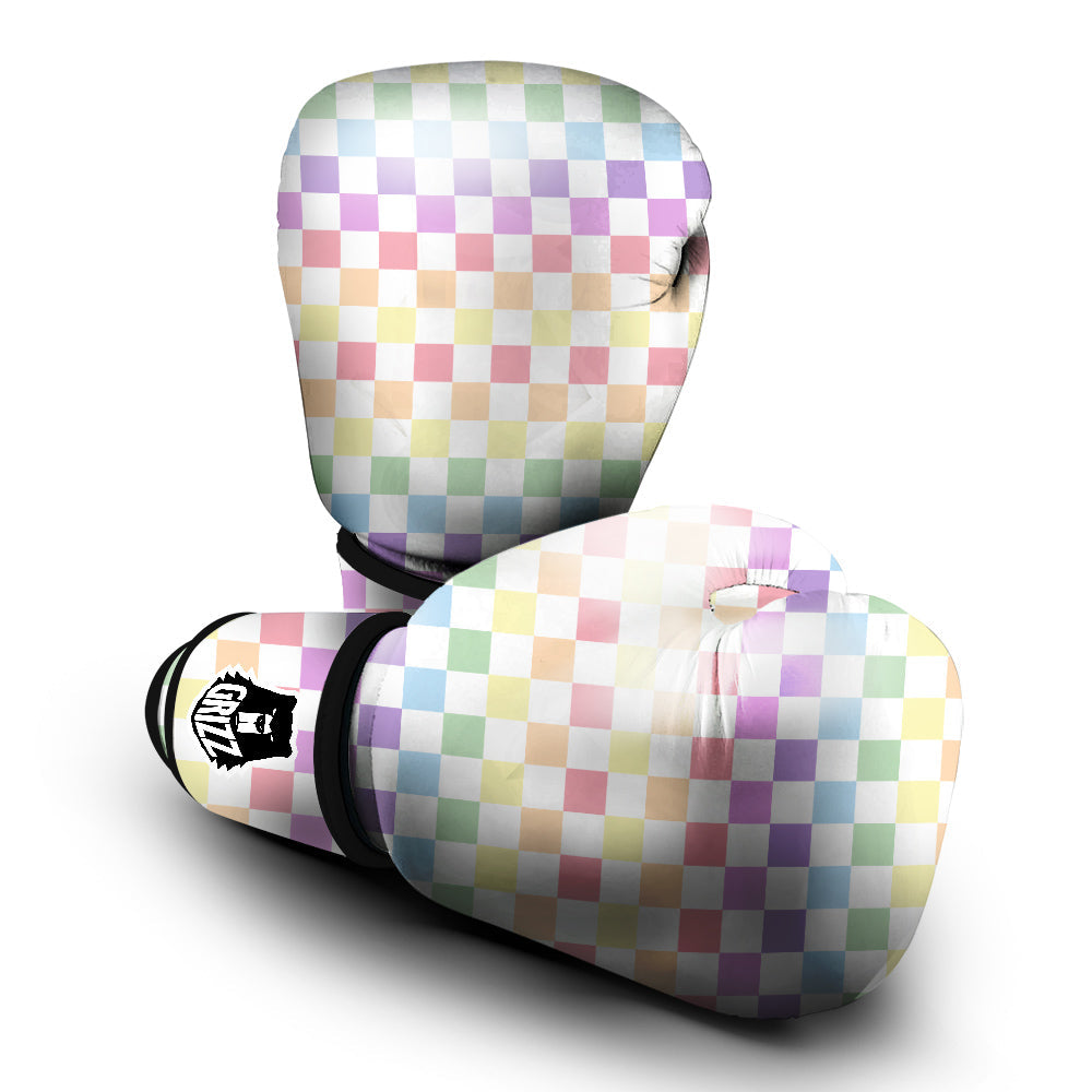 Pastel Checkered Flag Print Boxing Gloves-grizzshop