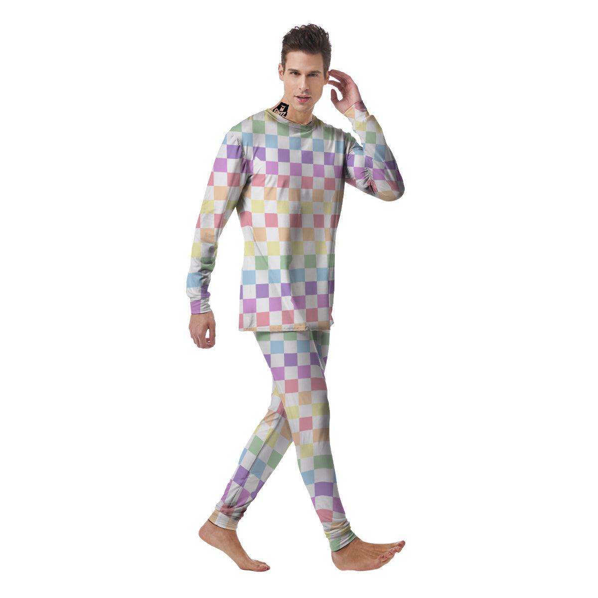 Pastel Checkered Flag Print Men's Pajamas-grizzshop