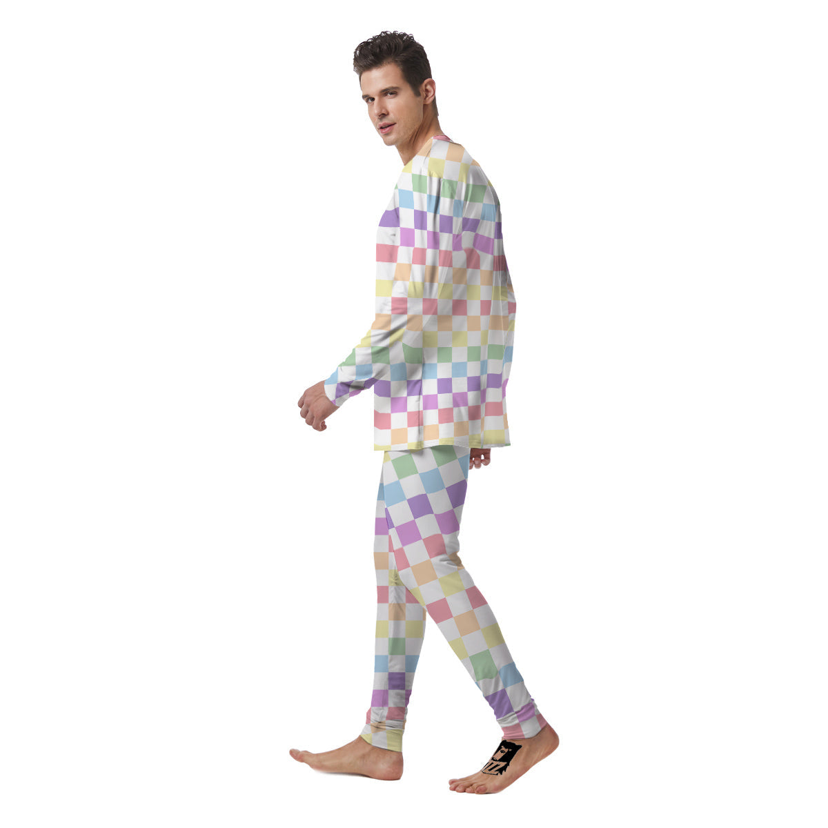 Pastel Checkered Flag Print Men's Pajamas-grizzshop