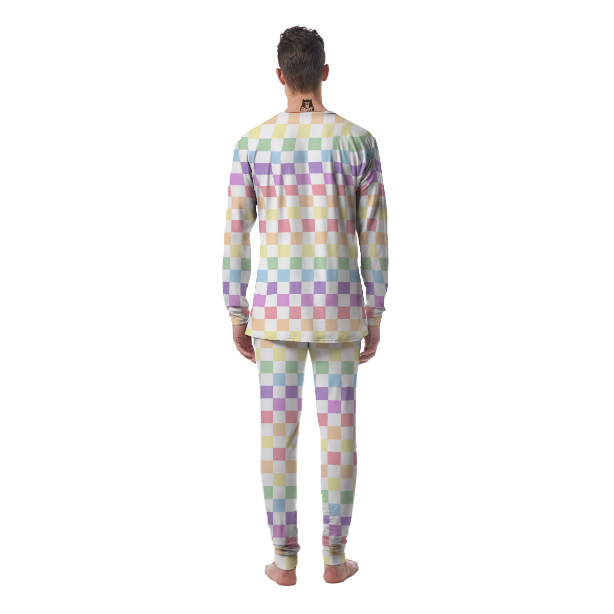 Pastel Checkered Flag Print Men's Pajamas-grizzshop