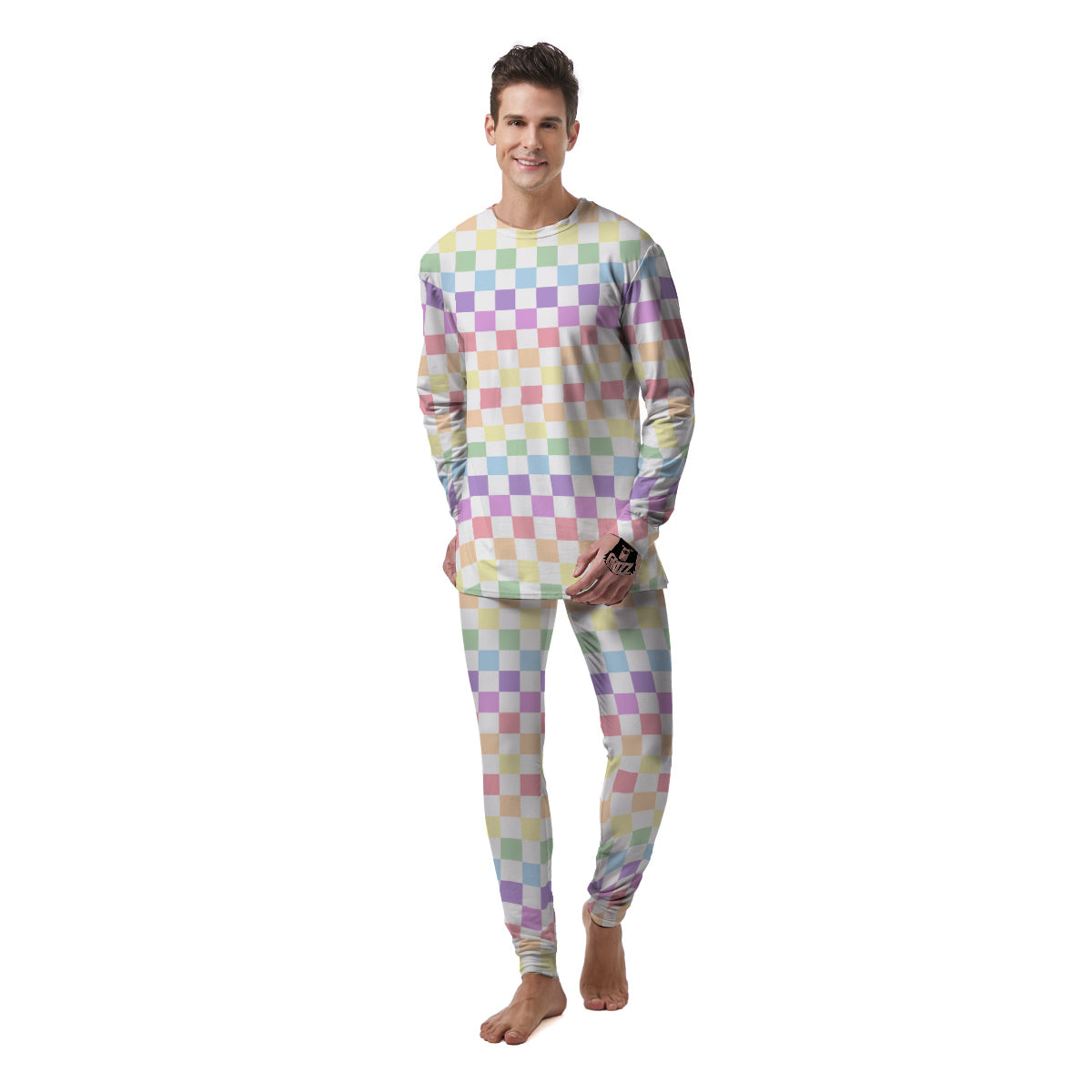 Pastel Checkered Flag Print Men's Pajamas-grizzshop