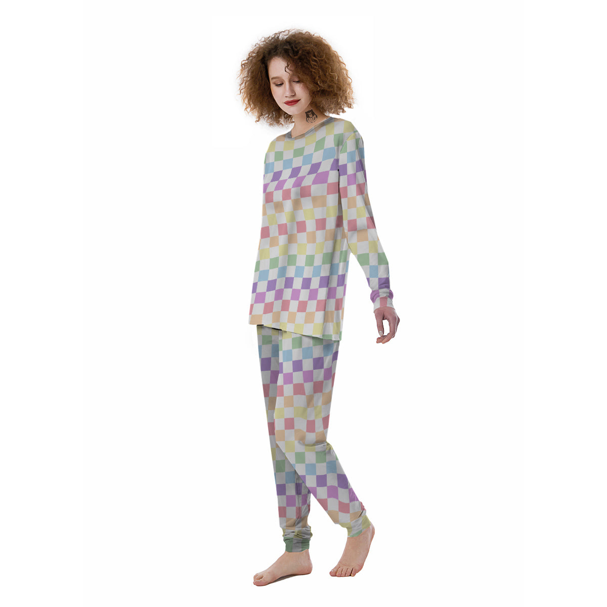 Pastel Checkered Flag Print Women's Pajamas-grizzshop