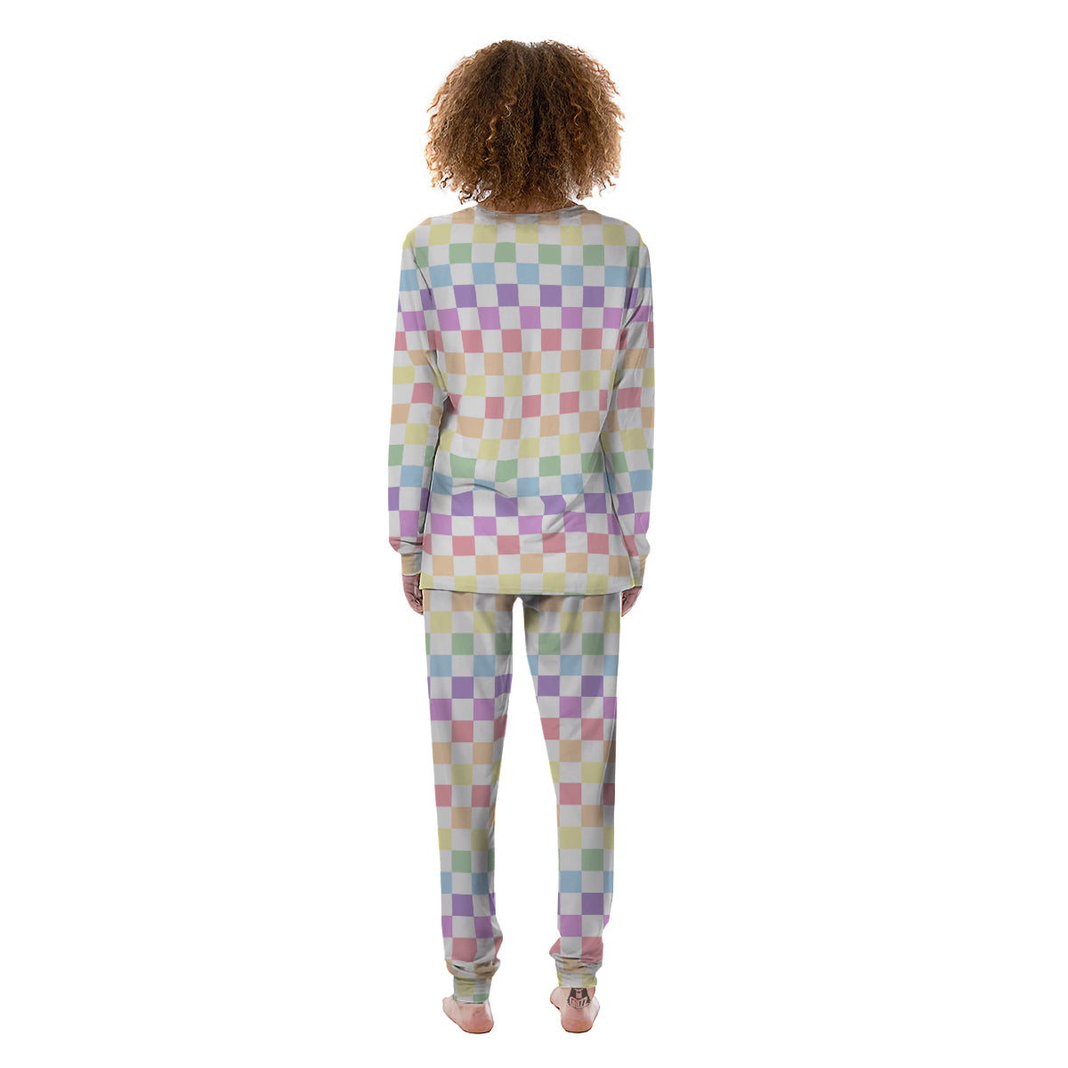 Pastel Checkered Flag Print Women's Pajamas-grizzshop