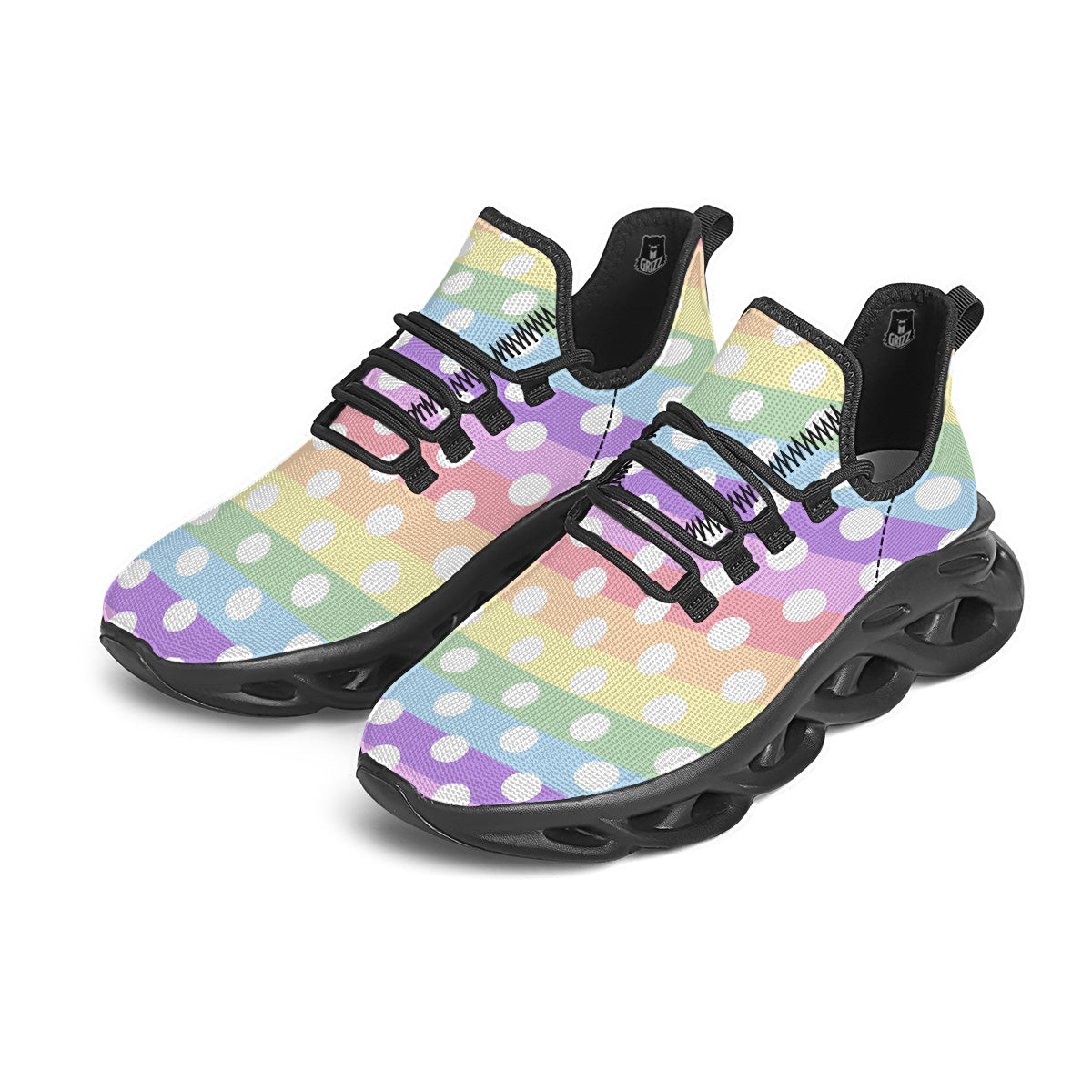 Pastel Color Polka Dot Print Pattern Black Running Shoes-grizzshop