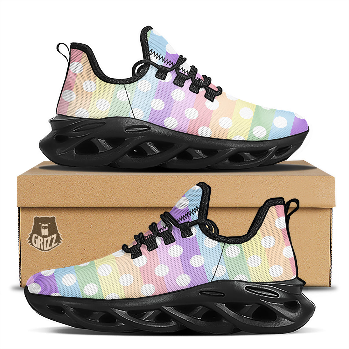 Pastel Color Polka Dot Print Pattern Black Running Shoes-grizzshop
