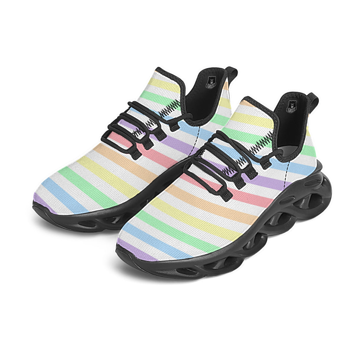 Pastel Color Striped Print Black Running Shoes-grizzshop