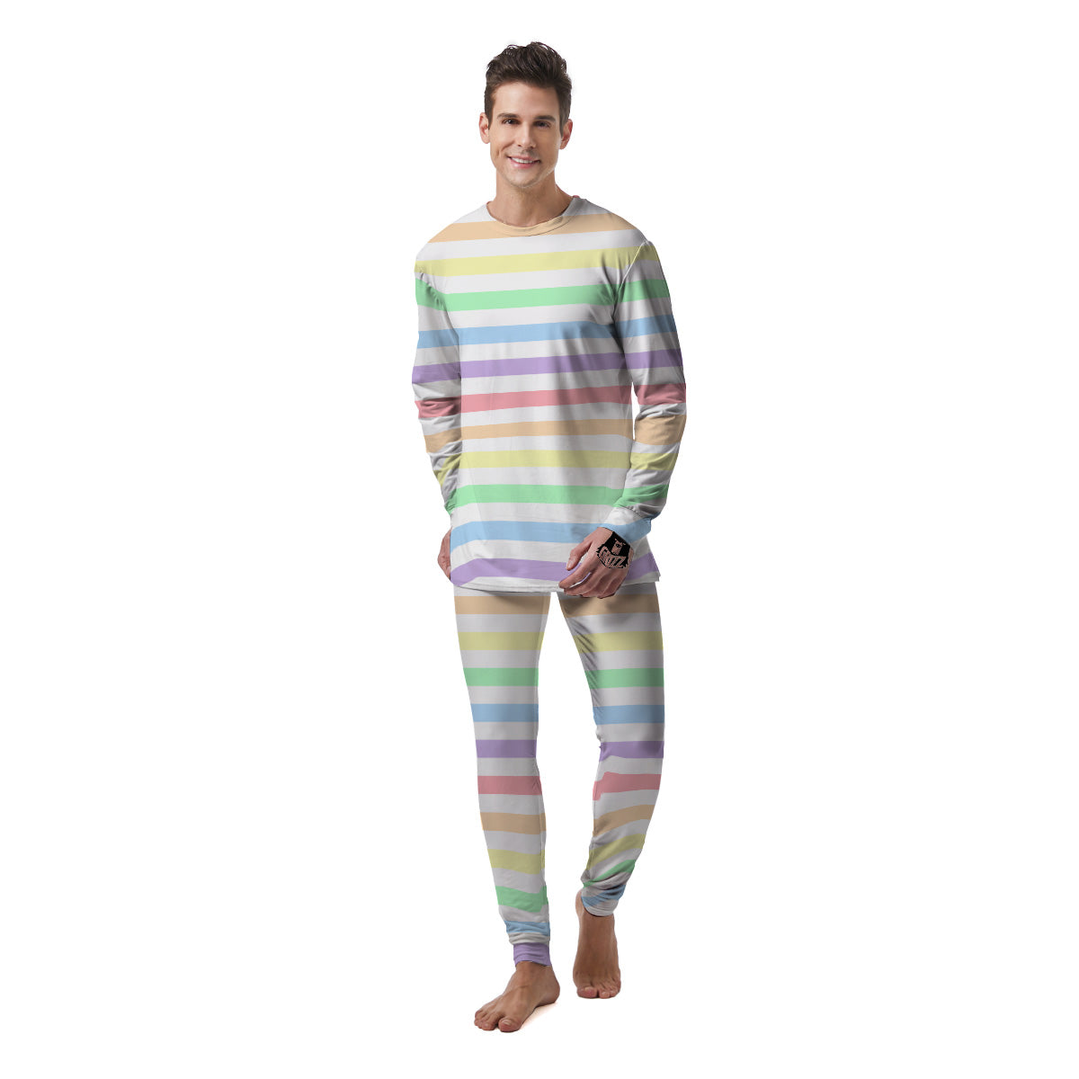 Pastel Color Striped Print Men s Pajamas