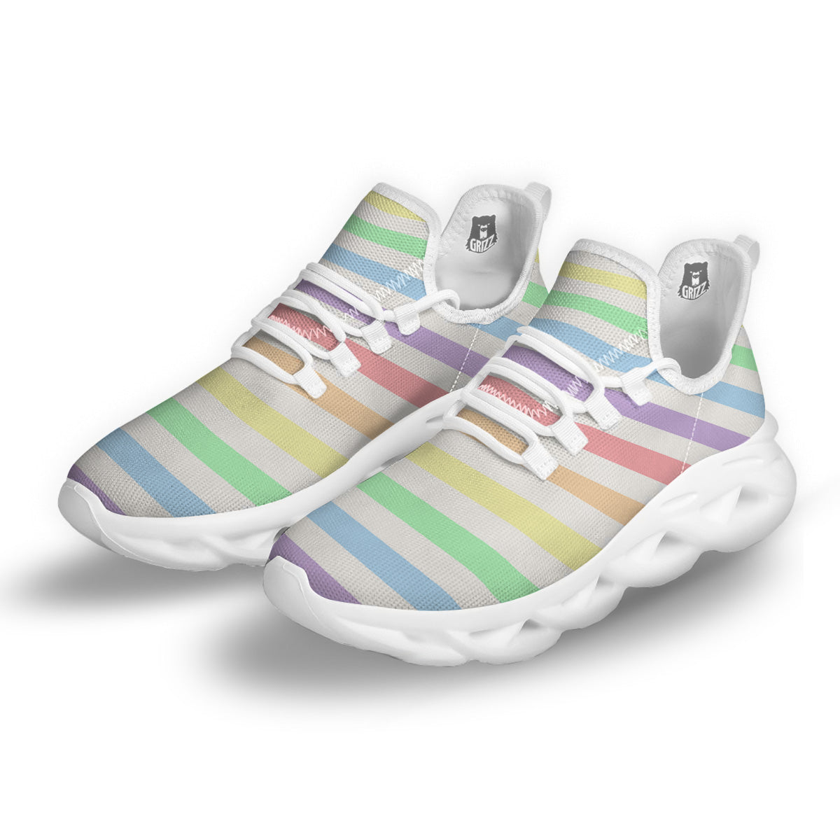 Pastel Color Striped Print White Running Shoes-grizzshop