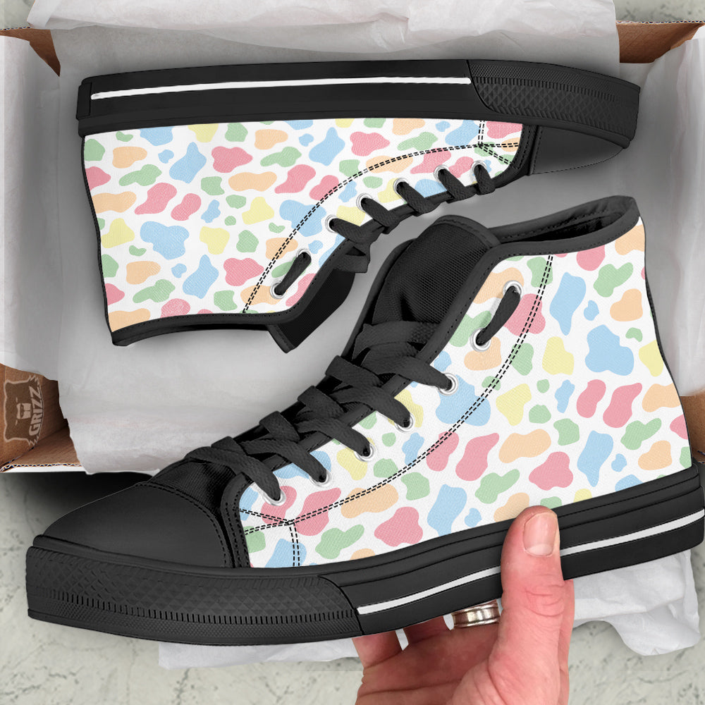 Pastel Cow Print Pattern Black High Top Shoes-grizzshop
