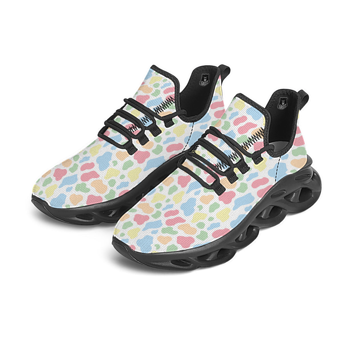 Pastel Cow Print Pattern Black Running Shoes-grizzshop