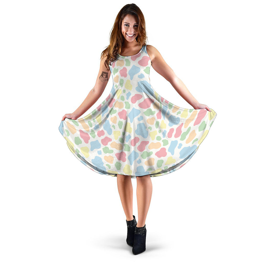 Pastel Cow Print Pattern Dress-grizzshop