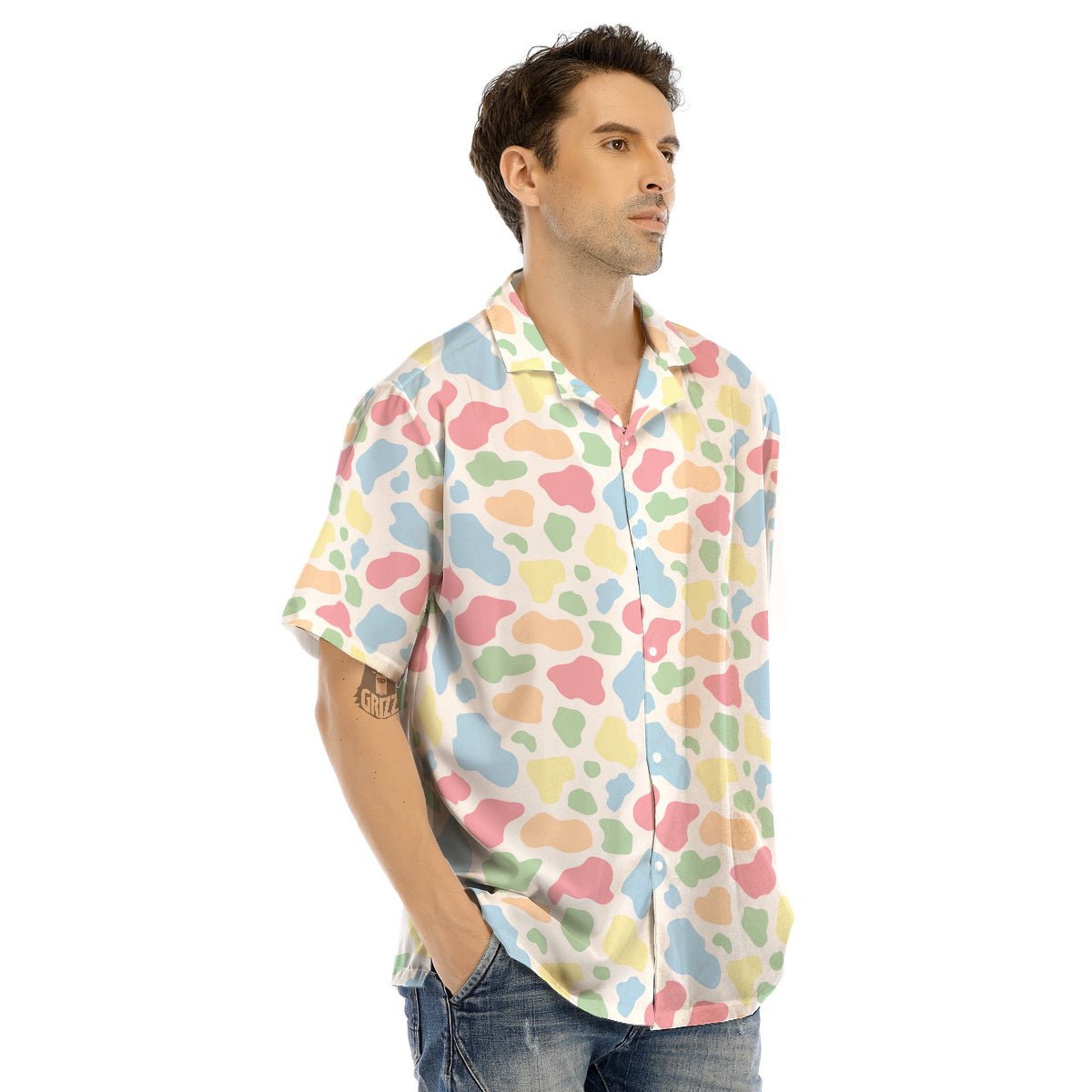 Pastel Cow Print Pattern Men’s Hawaiian Shirt-grizzshop
