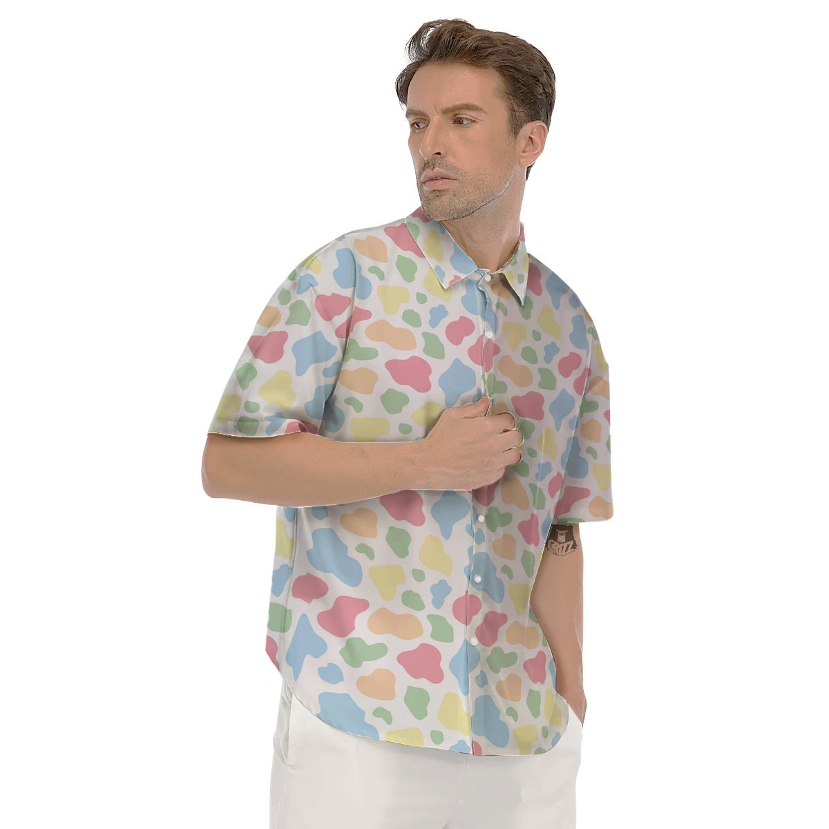 Pastel Cow Print Pattern Men's Short Sleeve Shirts-grizzshop