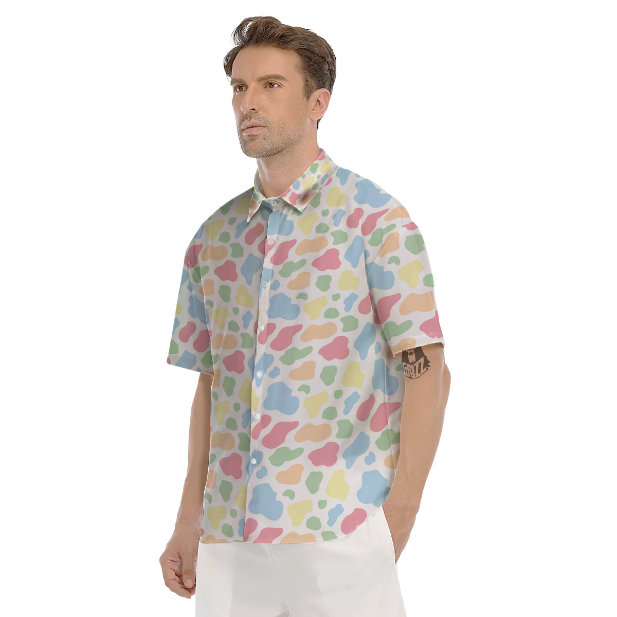 Pastel Cow Print Pattern Men's Short Sleeve Shirts-grizzshop
