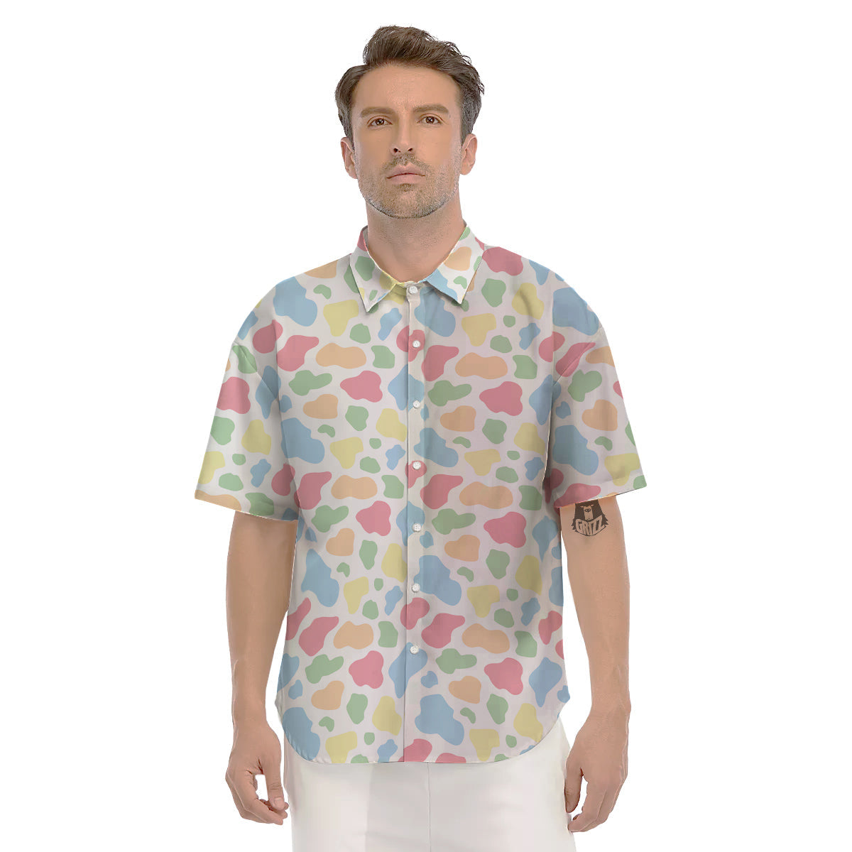 Pastel Cow Print Pattern Men's Short Sleeve Shirts-grizzshop