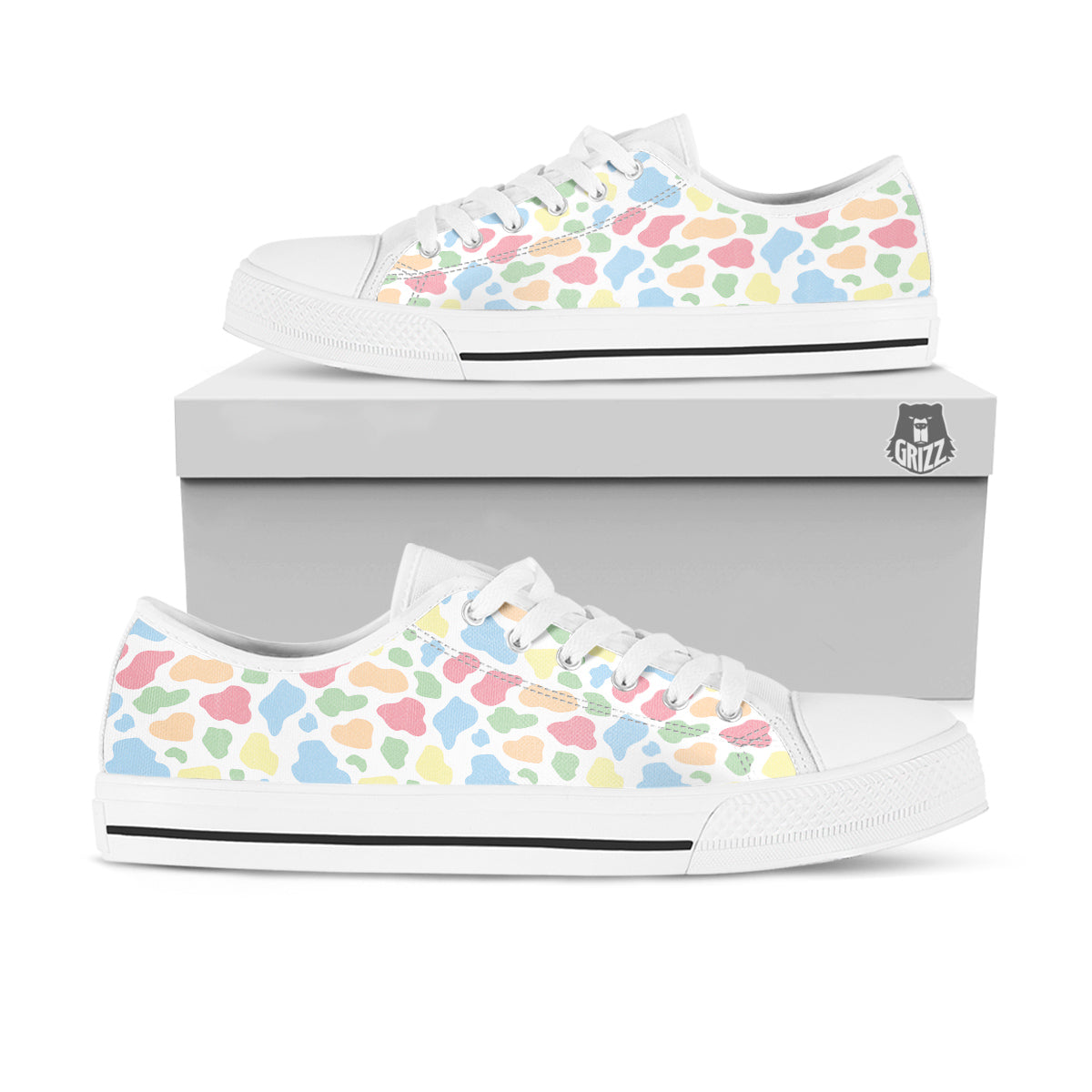 Pastel Cow Print Pattern White Low Top Shoes-grizzshop
