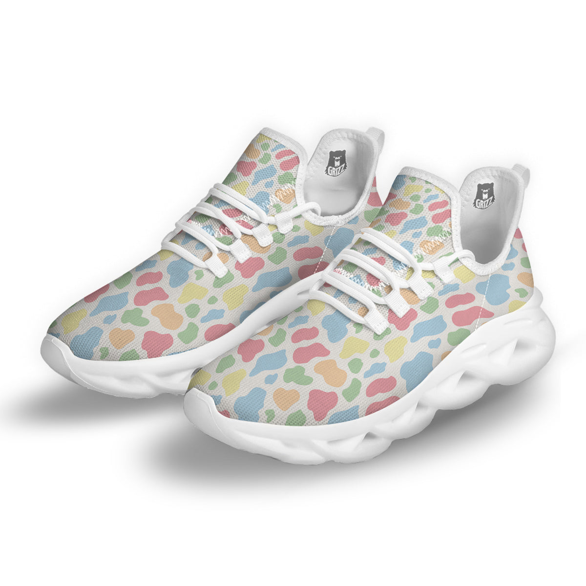 Pastel Cow Print Pattern White Running Shoes-grizzshop