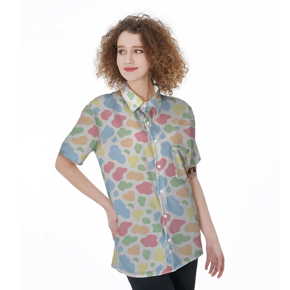 Pastel Cow Print Pattern Women's Short Sleeve Shirts-grizzshop