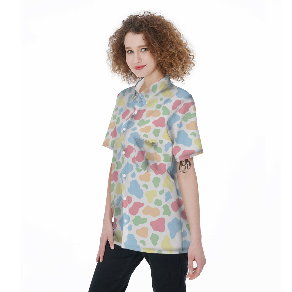 Pastel Cow Print Pattern Women's Short Sleeve Shirts-grizzshop