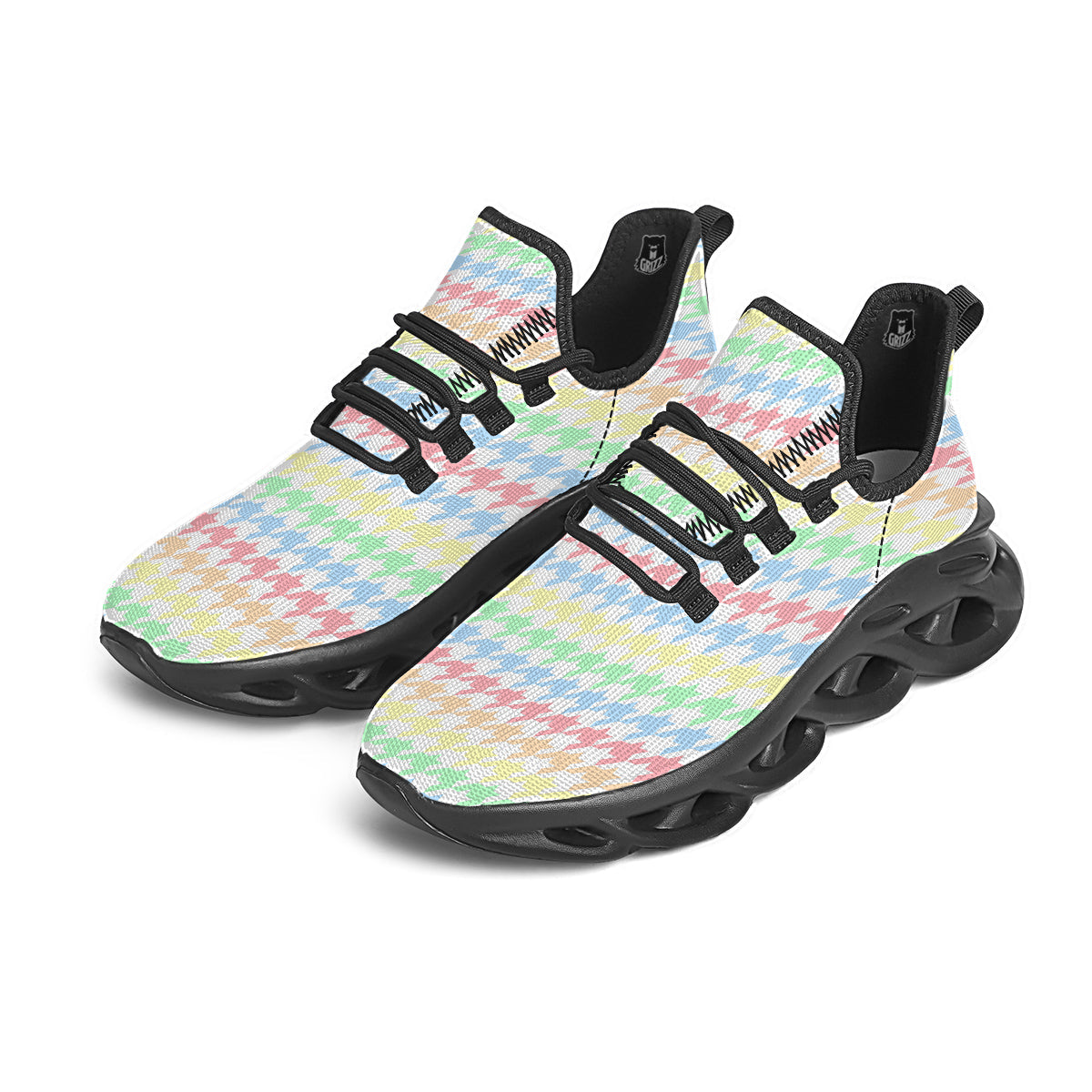 Pastel Houndstooth Print Black Running Shoes-grizzshop
