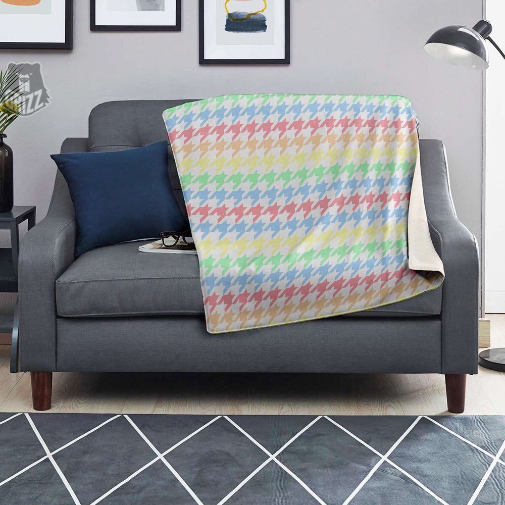 Pastel Houndstooth Print Blanket-grizzshop