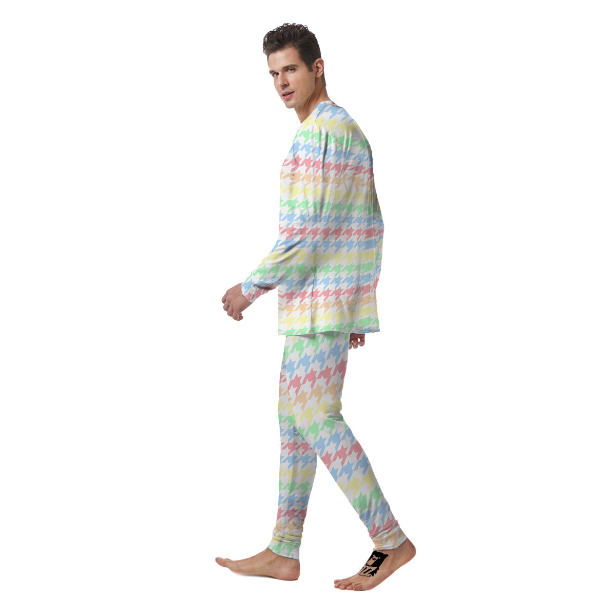 Pastel Houndstooth Print Men's Pajamas-grizzshop