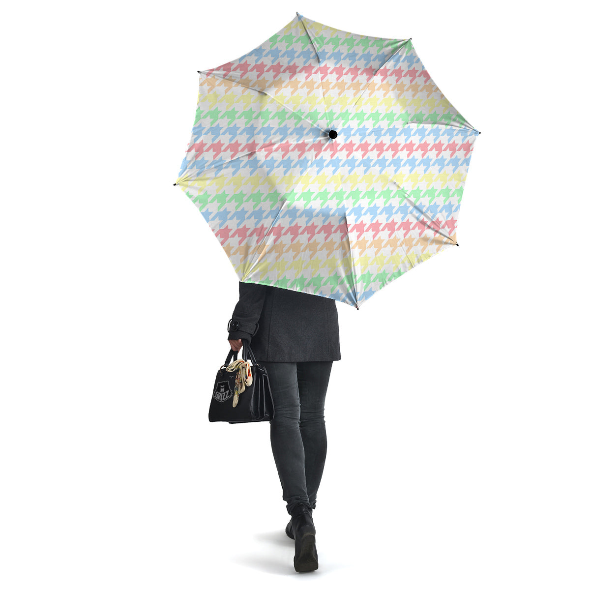 Pastel Houndstooth Print Umbrella-grizzshop