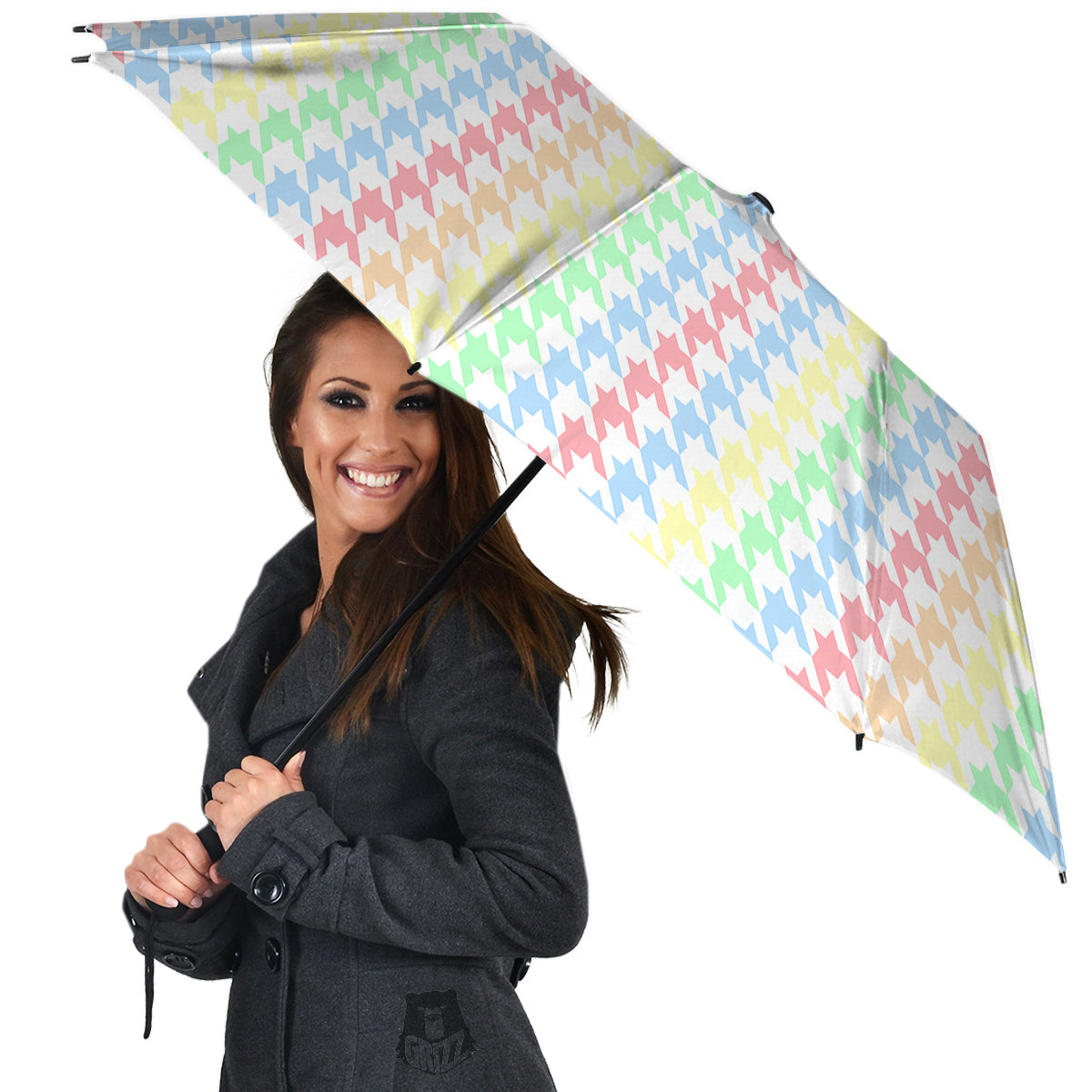 Pastel Houndstooth Print Umbrella-grizzshop