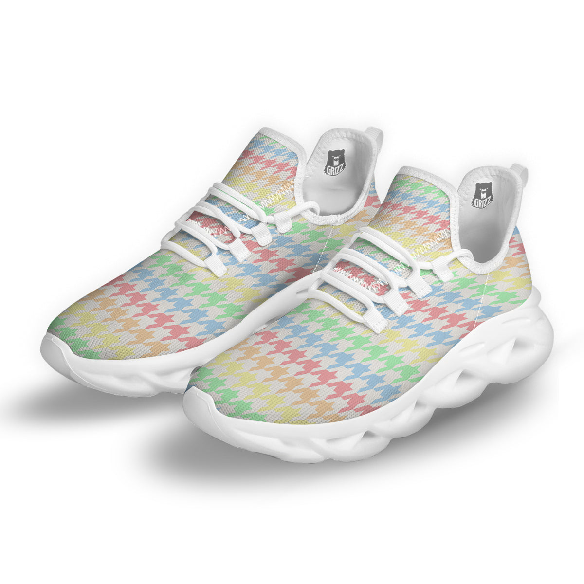 Pastel Houndstooth Print White Running Shoes-grizzshop
