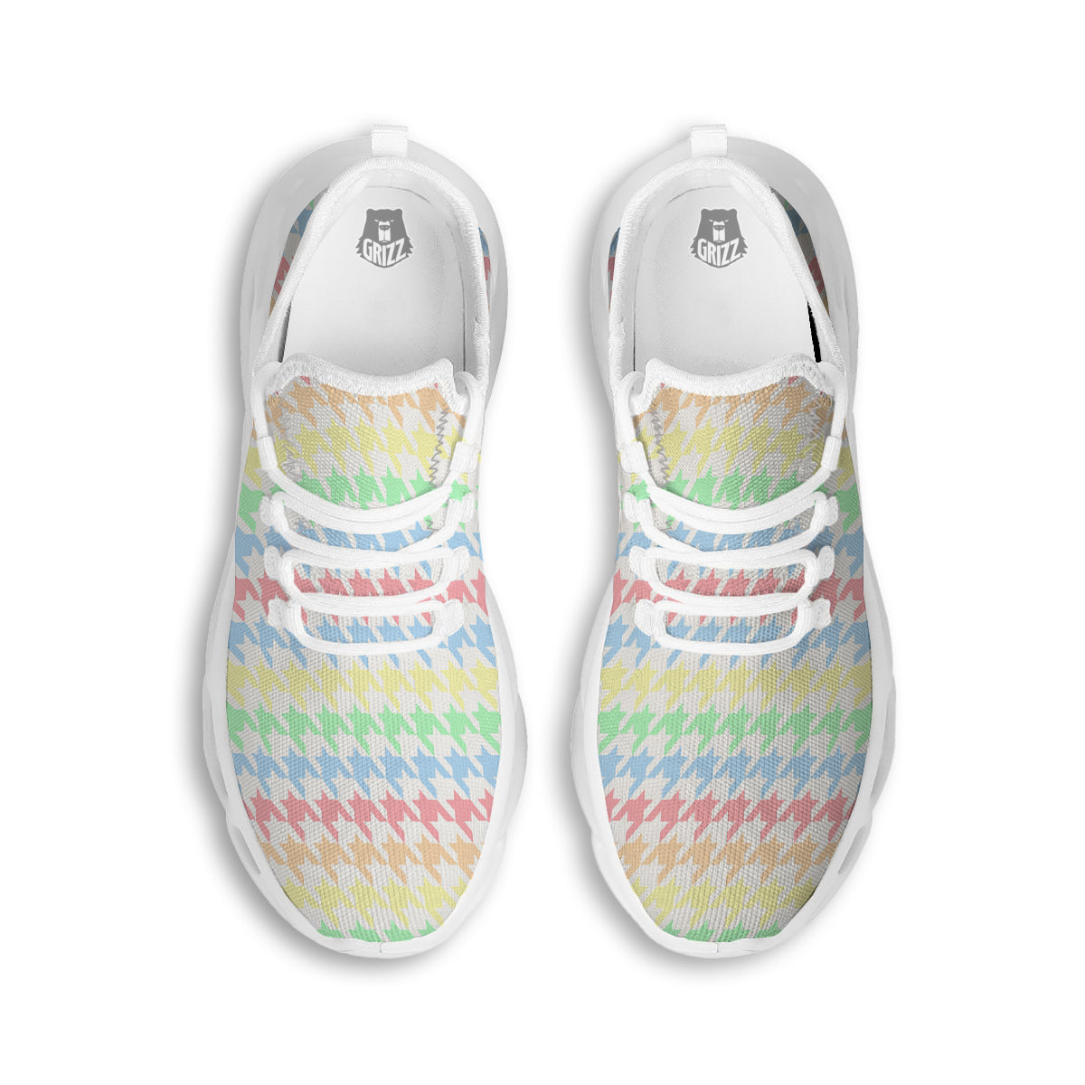 Pastel Houndstooth Print White Running Shoes-grizzshop