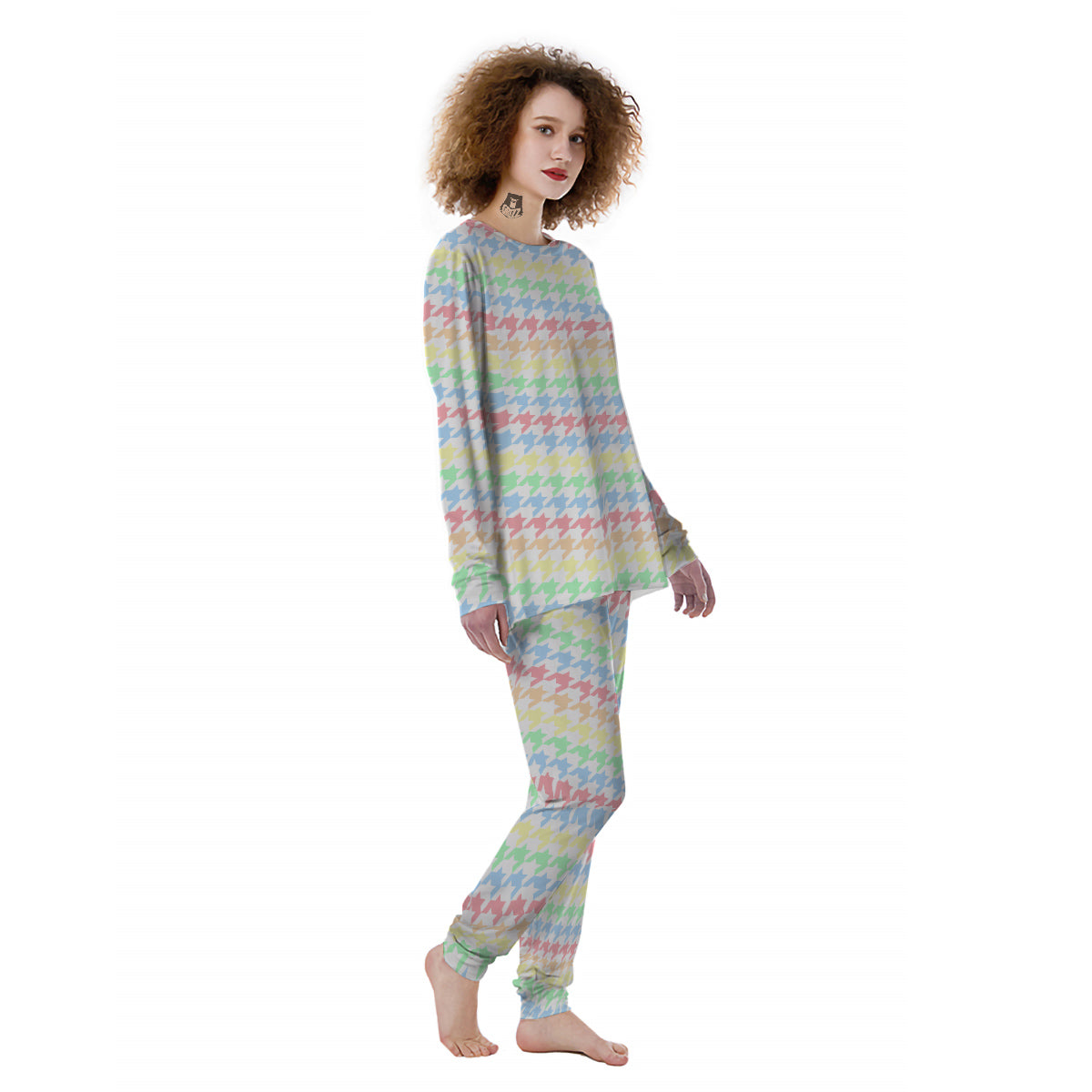 Pastel Houndstooth Print Women's Pajamas-grizzshop