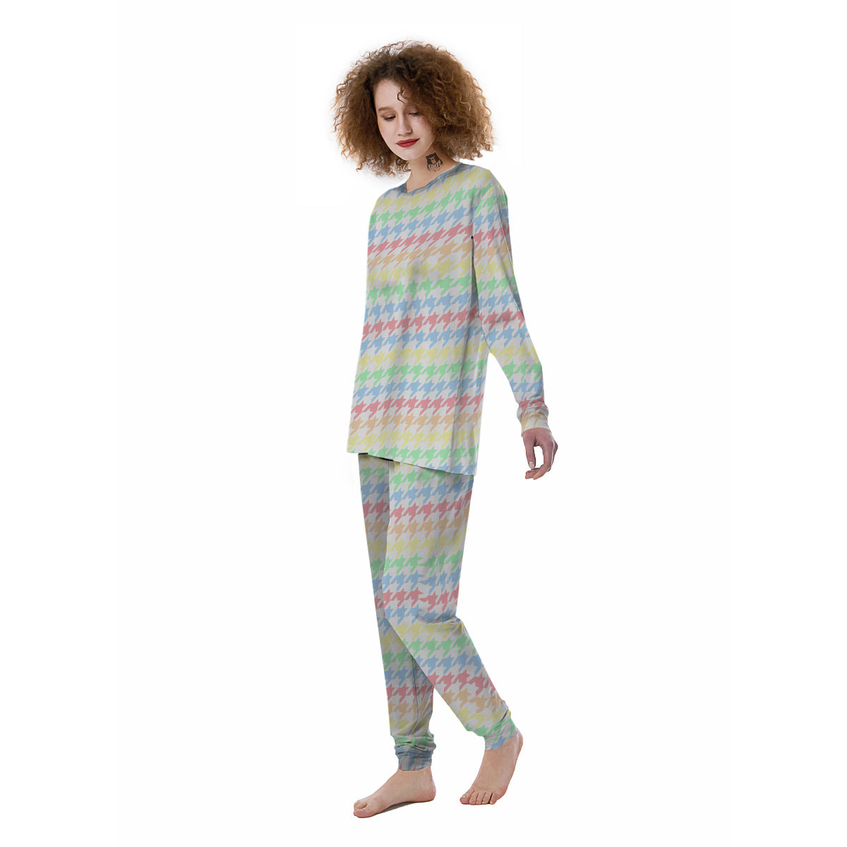 Pastel Houndstooth Print Women's Pajamas-grizzshop