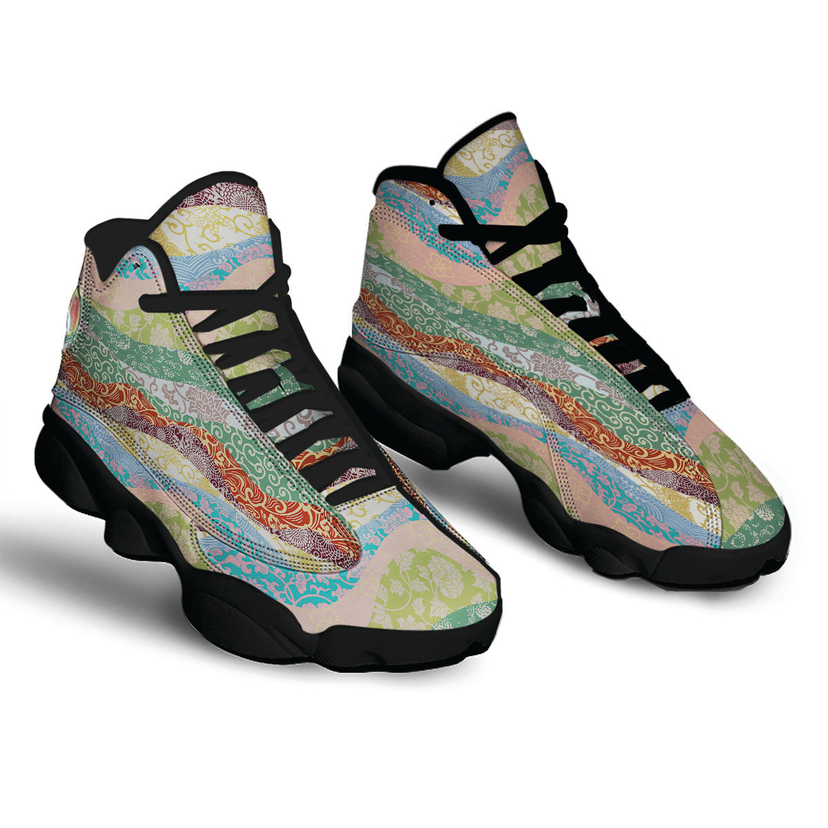 Pastel Japanese Fabric Traditional Print Pattern Black Basketball Shoes-grizzshop